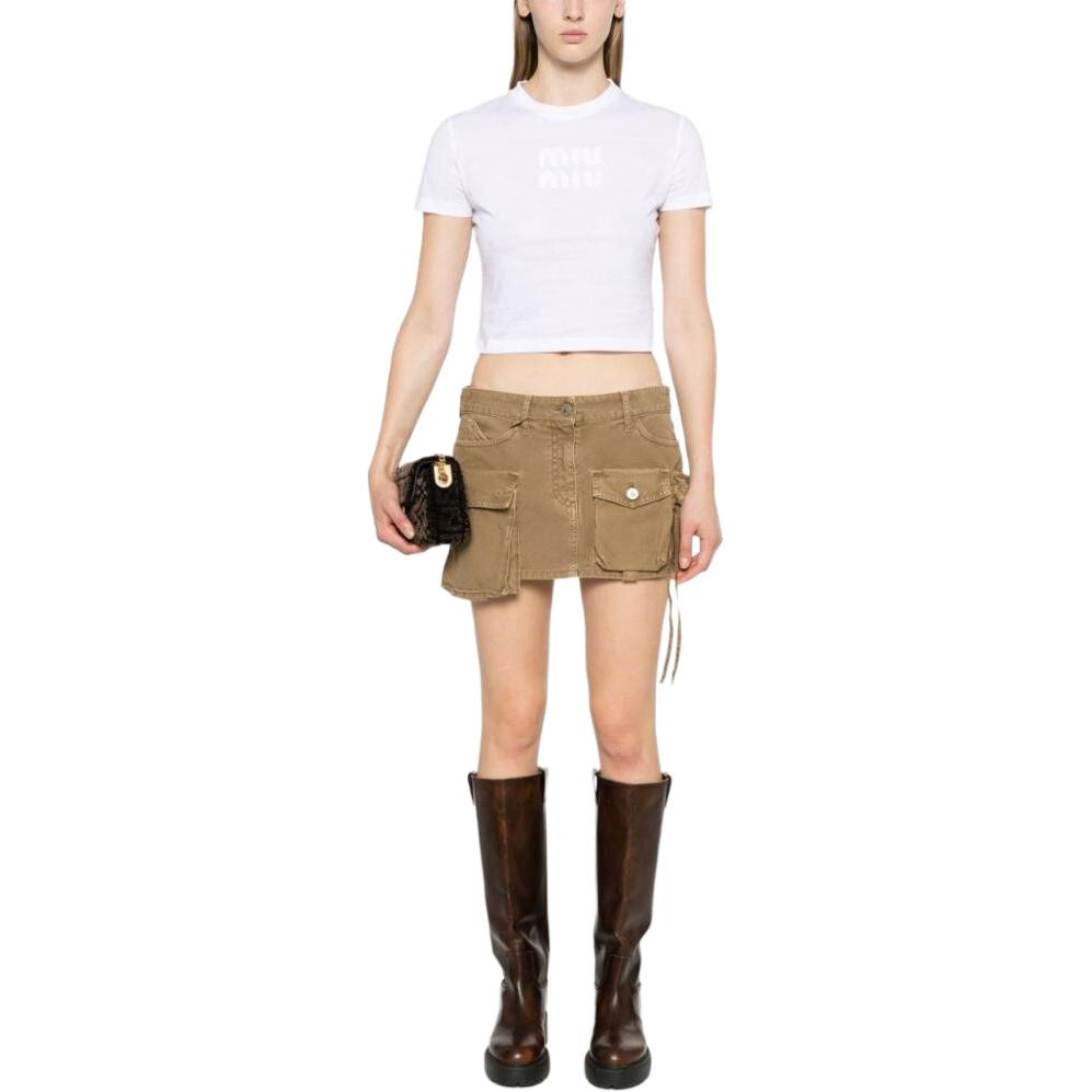 Shop (W) MIU MIU 白色短袖圆领露脐上衣 MJN483-1YXT-F0009