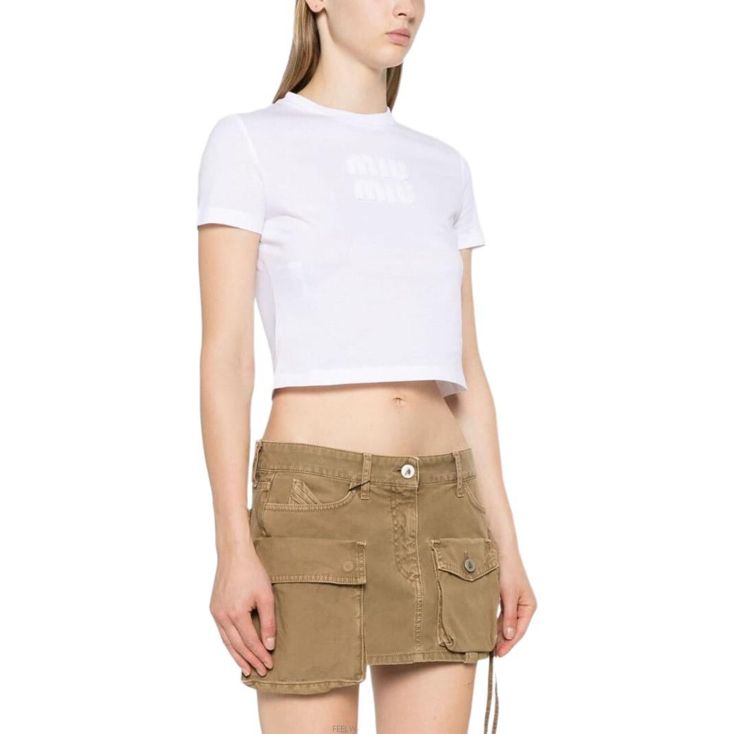 Details for (W) MIU MIU 白色短袖圆领露脐上衣 MJN483-1YXT-F0009