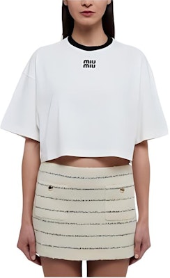 (W) MIU MIU 白色短袖字母印花短款T恤 MJN523-14EL-F0009 Buy (W) MIU MIU 白色短袖字母印花短款T恤 MJN523-14EL-F0009