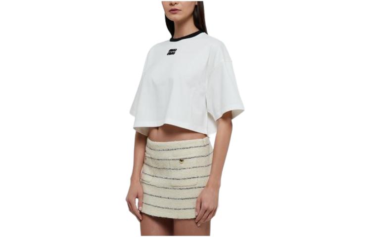 Shop (W) MIU MIU 白色短袖字母印花短款T恤 MJN523-14EL-F0009