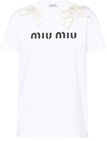 (Women) MIU MIU White Short Sleeve Tee with Bow & Embroidered Logo. MJN292-1YMT-F072K (Women) MIU MIU White Short Sleeve Tee with Bow & Embroidered Logo. MJN292-1YMT-F072K