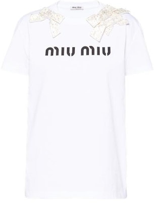 (W) MIU MIU 白色短袖蝴蝶結刺繡標誌T恤 MJN292-1YMT-F072K Buy (W) MIU MIU 白色短袖蝴蝶結刺繡標誌T恤 MJN292-1YMT-F072K
