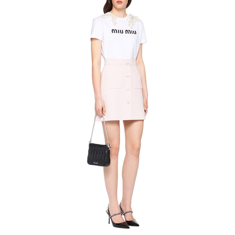 Lookbook (W) MIU MIU 白色短袖蝴蝶結刺繡標誌T恤 MJN292-1YMT-F072K