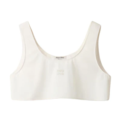 (Women) MIU MIU White Sleeveless Cotton Tank Top with Printed Design. MT1982-10RG-F0304-S-OOO