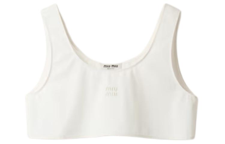 Order (W) MIU MIU Baju Tanpa Lengan Putih Kapas dengan Reka Bentuk Cetakan. MT1982-10RG-F0304-S-OOO