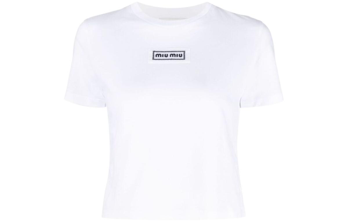 (Women) Miu Miu  White Slim-Fit Crewneck Short-Sleeve T-Shirt SS23 Casual Tee MJN484-1YXU-F0009