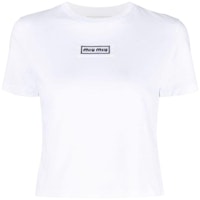 (Women) Miu Miu White Slim-Fit Crewneck Short-Sleeve T-Shirt SS23 Casual Tee MJN484-1YXU-F0009 (Women) Miu Miu White Slim-Fit Crewneck Short-Sleeve T-Shirt SS23 Casual Tee MJN484-1YXU-F0009