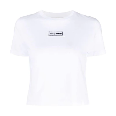 (Women) Miu Miu White Slim-Fit Crewneck Short-Sleeve T-Shirt SS23 Casual Tee MJN484-1YXU-F0009