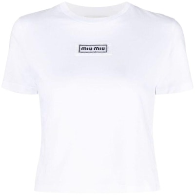 (W) ミュウミュウ ホワイト スリムフィット クルーネック 半袖Tシャツ SS23 カジュアル MJN484-1YXU-F0009 Order (W) ミュウミュウ ホワイト スリムフィット クルーネック 半袖Tシャツ SS23 カジュアル MJN484-1YXU-F0009