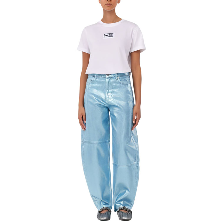 Lookbook (W) ミュウミュウ ホワイト スリムフィット クルーネック 半袖Tシャツ SS23 カジュアル MJN484-1YXU-F0009