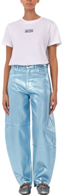 (W) ミュウミュウ ホワイト スリムフィット クルーネック 半袖Tシャツ SS23 カジュアル MJN484-1YXU-F0009 Lookbook (W) ミュウミュウ ホワイト スリムフィット クルーネック 半袖Tシャツ SS23 カジュアル MJN484-1YXU-F0009