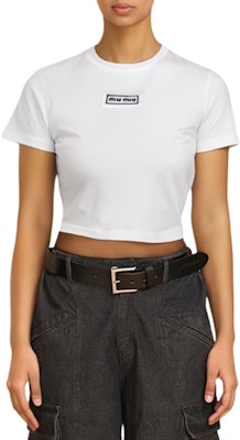 (W) ミュウミュウ ホワイト スリムフィット クルーネック 半袖Tシャツ SS23 カジュアル MJN484-1YXU-F0009 Shop (W) ミュウミュウ ホワイト スリムフィット クルーネック 半袖Tシャツ SS23 カジュアル MJN484-1YXU-F0009