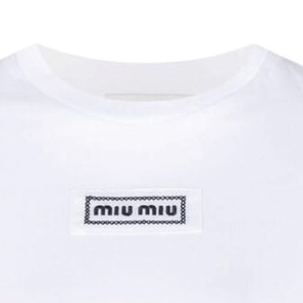 Details for (W) ミュウミュウ ホワイト スリムフィット クルーネック 半袖Tシャツ SS23 カジュアル MJN484-1YXU-F0009