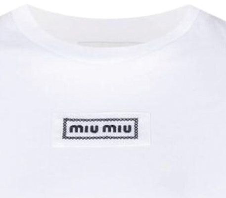 (W) ミュウミュウ ホワイト スリムフィット クルーネック 半袖Tシャツ SS23 カジュアル MJN484-1YXU-F0009 Details for (W) ミュウミュウ ホワイト スリムフィット クルーネック 半袖Tシャツ SS23 カジュアル MJN484-1YXU-F0009