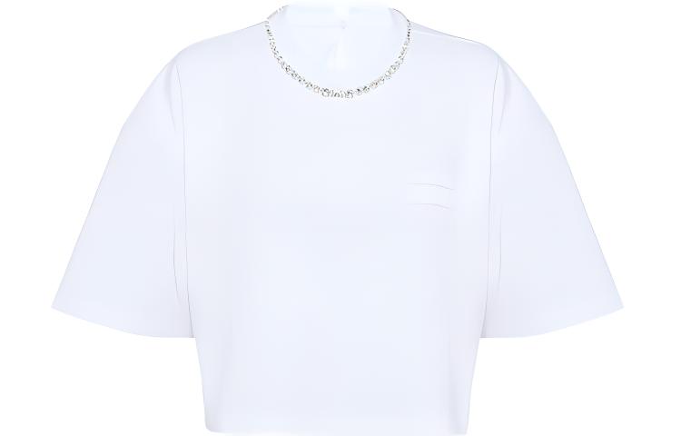 (Women) MIU MIU  White Solid Color Round Neck Short Sleeve T-Shirt SS22 MJN403-11MX-F0009