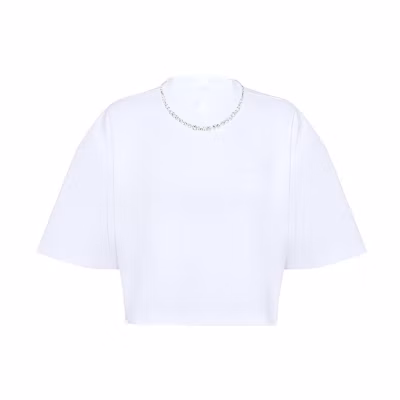 (Women) MIU MIU White Solid Color Round Neck Short Sleeve T-Shirt SS22 MJN403-11MX-F0009