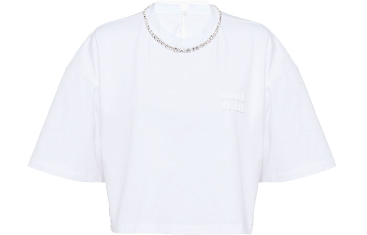 Order (W) Camiseta Blanca MIU MIU Cuello Redondo Manga Corta SS22. MJN403-11MX-F0009