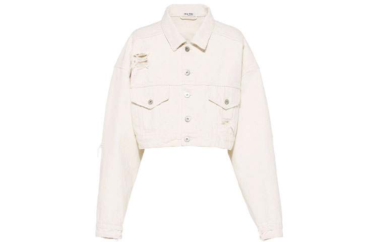 (Women) MIU MIU  White Solid Cropped Denim Jacket GWB140-10KV-F0379