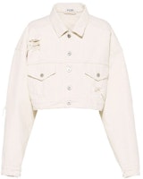 (Women) MIU MIU White Solid Cropped Denim Jacket GWB140-10KV-F0379 (Women) MIU MIU White Solid Cropped Denim Jacket GWB140-10KV-F0379