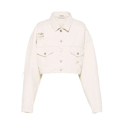 (Women) MIU MIU White Solid Cropped Denim Jacket GWB140-10KV-F0379