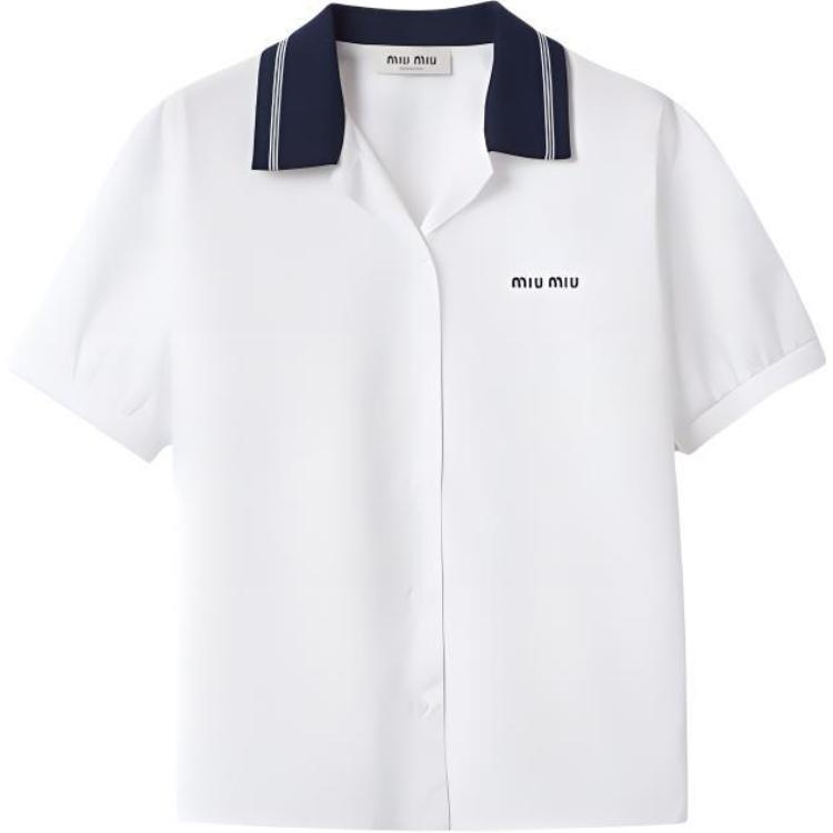 (Women) MIU MIU  White Striped Button-Up Shirt with Logo Embroidery. MK1857-10RG-F0009-S-OOO