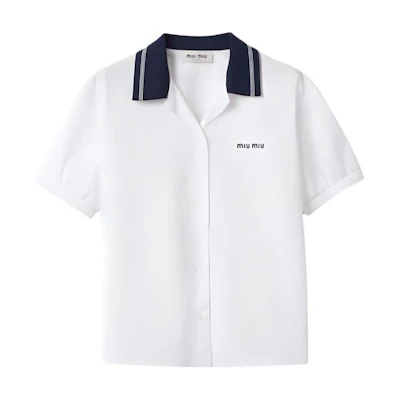 (Women) MIU MIU White Striped Button-Up Shirt with Logo Embroidery. MK1857-10RG-F0009-S-OOO
