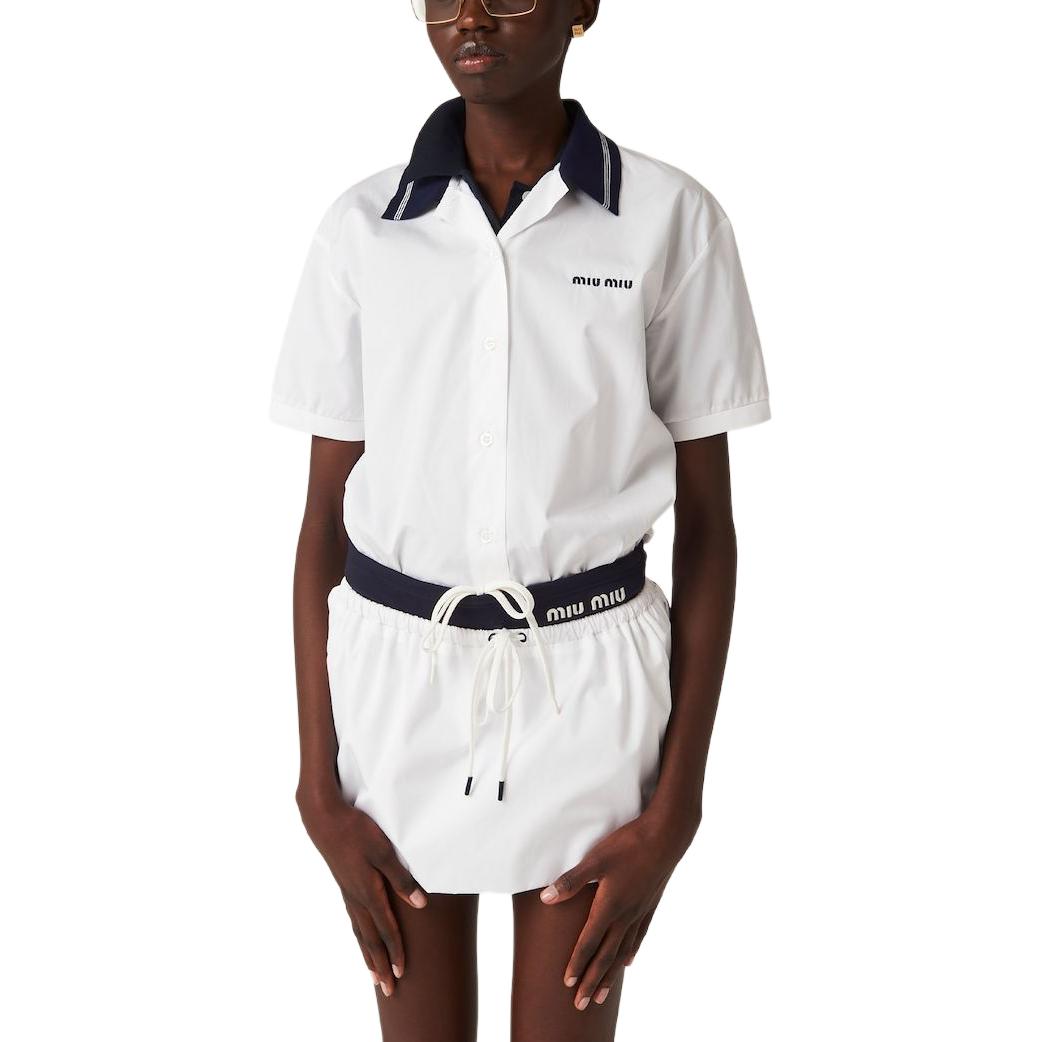 (Women) MIU MIU  White Striped Button-Up Shirt with Logo Embroidery. MK1857-10RG-F0009-S-OOO 圖 5