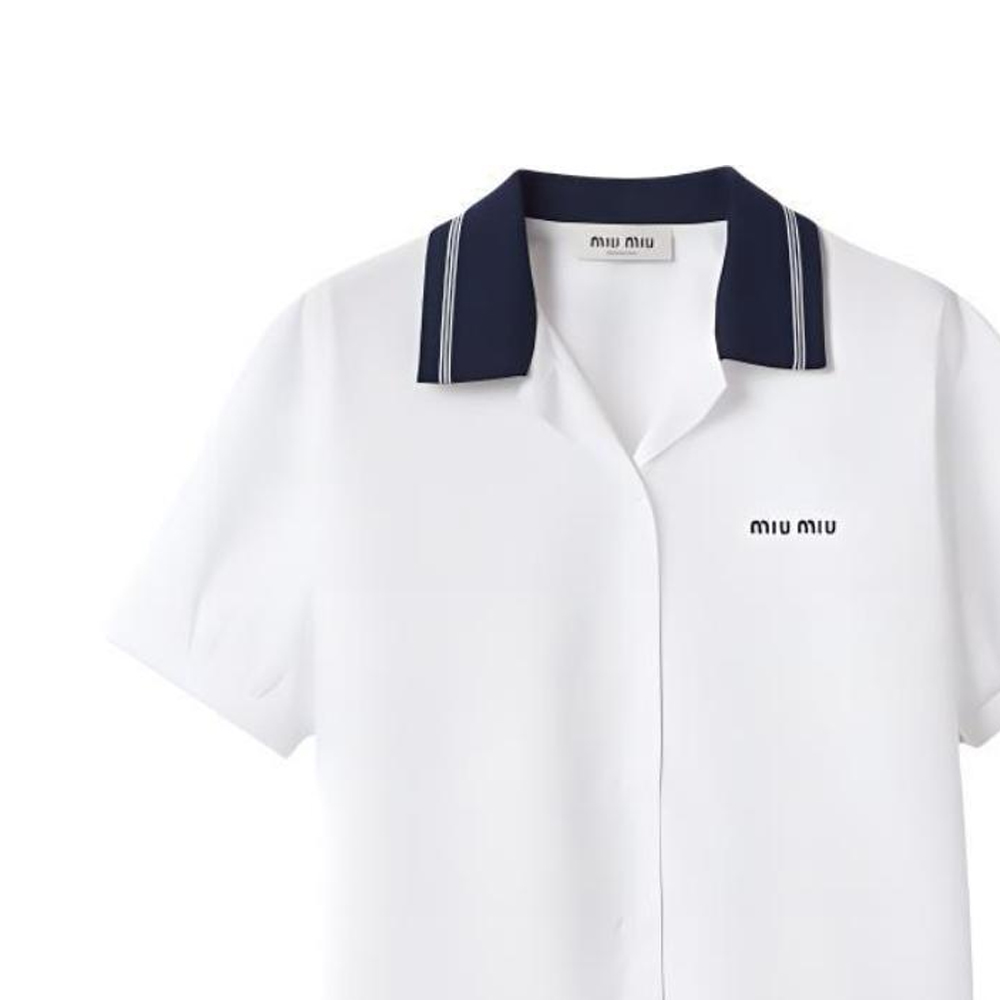 (Women) MIU MIU  White Striped Button-Up Shirt with Logo Embroidery. MK1857-10RG-F0009-S-OOO 圖 7