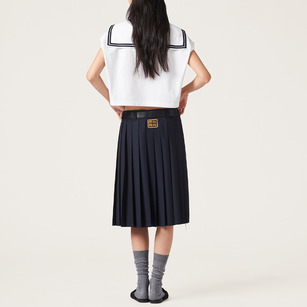 Shop (W) MIU MIU 白色V領無袖短版T恤 SS24 MJT689-14EM-F0009-S-OOO