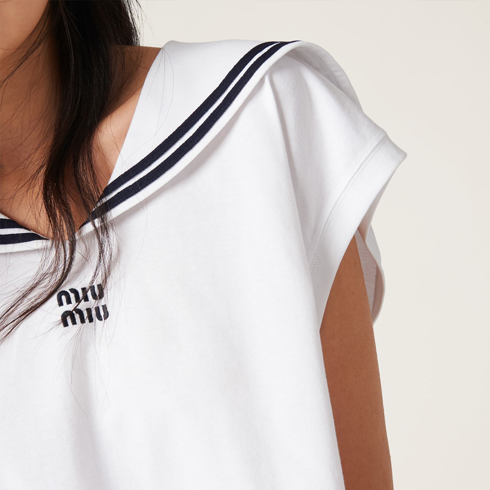 Details for (W) MIU MIU 白色V領無袖短版T恤 SS24 MJT689-14EM-F0009-S-OOO