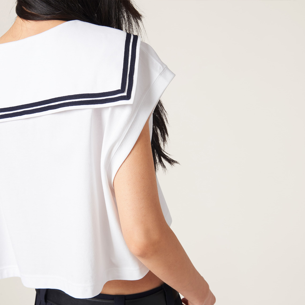 Sizing (W) MIU MIU 白色V領無袖短版T恤 SS24 MJT689-14EM-F0009-S-OOO