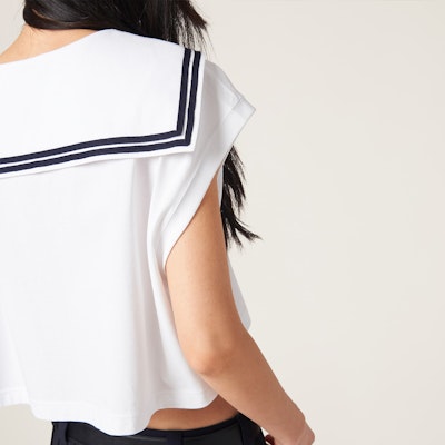 (W) MIU MIU 白色V領無袖短版T恤 SS24 MJT689-14EM-F0009-S-OOO Sizing (W) MIU MIU 白色V領無袖短版T恤 SS24 MJT689-14EM-F0009-S-OOO