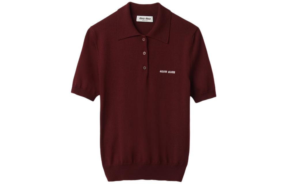 (Women) MIU MIU  Wool Knit Logo Polo Shirt in Dark Red MML933-14RH-F0399-S-OOO