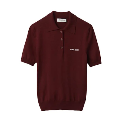 (Women) MIU MIU Wool Knit Logo Polo Shirt in Dark Red MML933-14RH-F0399-S-OOO