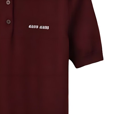 (W) MIU MIU Baju Polo Rajut Wool Logo Merah Gelap MML933-14RH-F0399-S-OOO Details for (W) MIU MIU Baju Polo Rajut Wool Logo Merah Gelap MML933-14RH-F0399-S-OOO