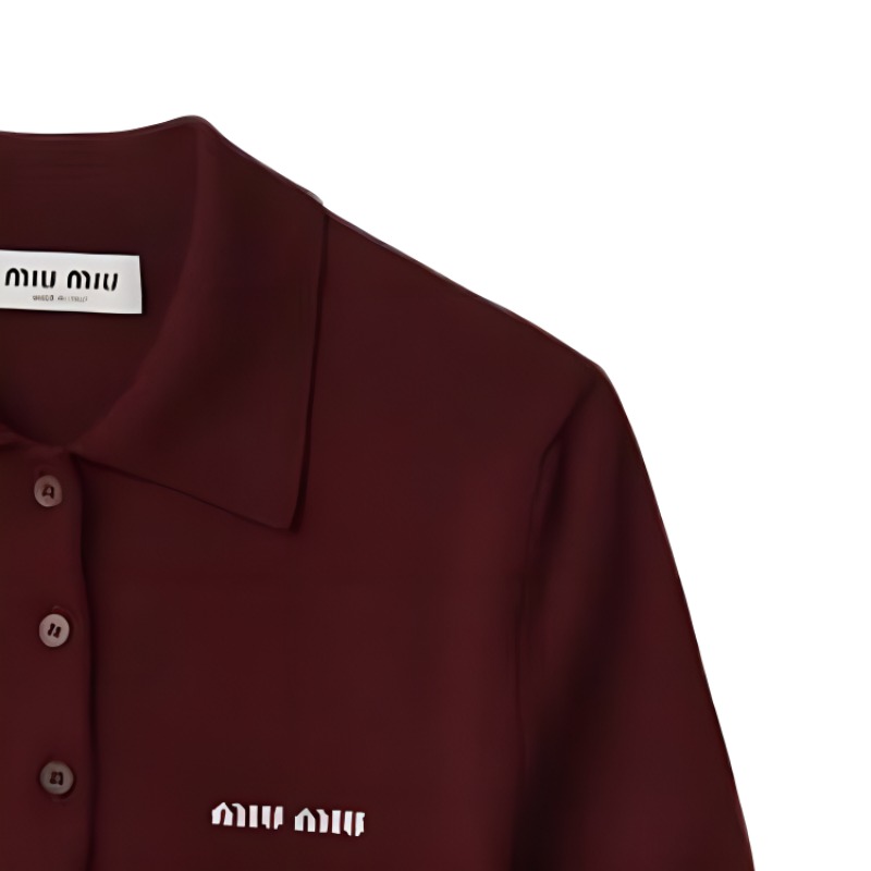 Sizing (W) MIU MIU Baju Polo Rajut Wool Logo Merah Gelap MML933-14RH-F0399-S-OOO