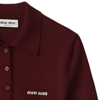 (W) MIU MIU Baju Polo Rajut Wool Logo Merah Gelap MML933-14RH-F0399-S-OOO Sizing (W) MIU MIU Baju Polo Rajut Wool Logo Merah Gelap MML933-14RH-F0399-S-OOO
