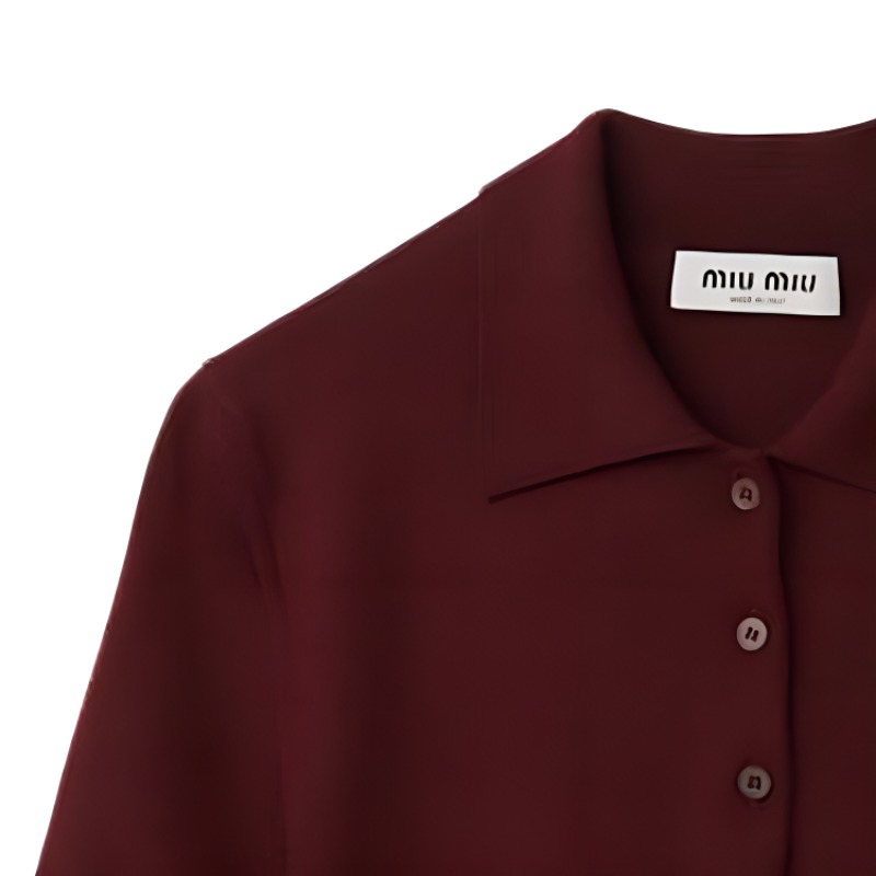 Cheap (W) MIU MIU Baju Polo Rajut Wool Logo Merah Gelap MML933-14RH-F0399-S-OOO