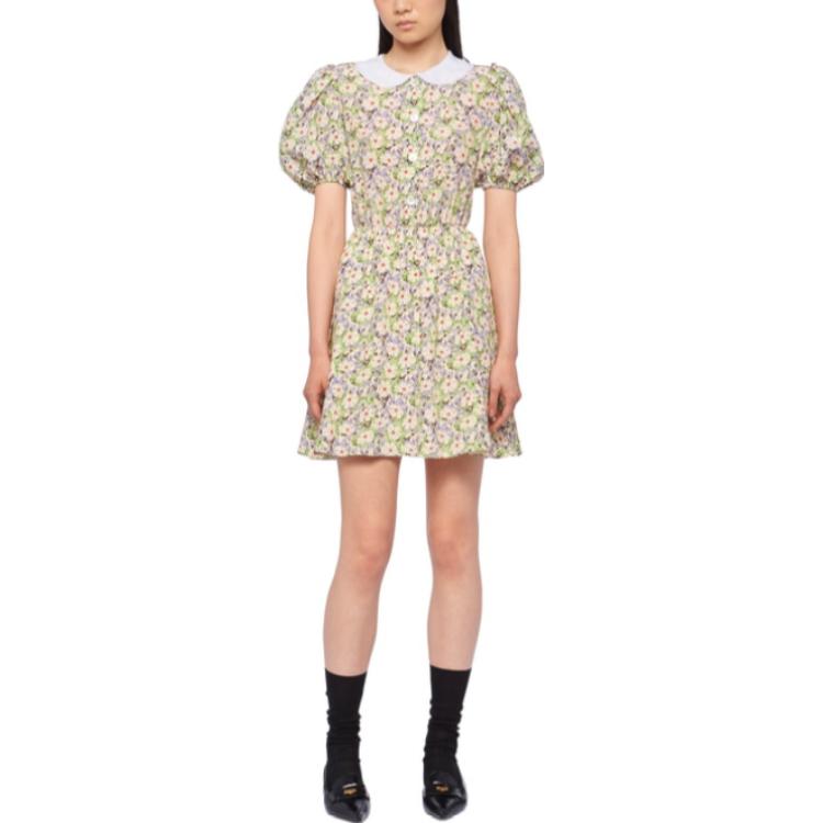 Lookbook (W) MIU MIU 黄色FW22花卉印花短袖连衣裙. MF4615-11DY-F0J5L