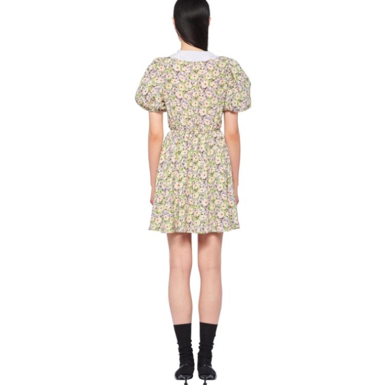 Shop (W) MIU MIU 黄色FW22花卉印花短袖连衣裙. MF4615-11DY-F0J5L