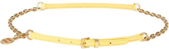 (Women) MIU MIU Yellow Leather Logo Belt - 1CM Wide 5CC550-069-F0032 (Women) MIU MIU Yellow Leather Logo Belt - 1CM Wide 5CC550-069-F0032