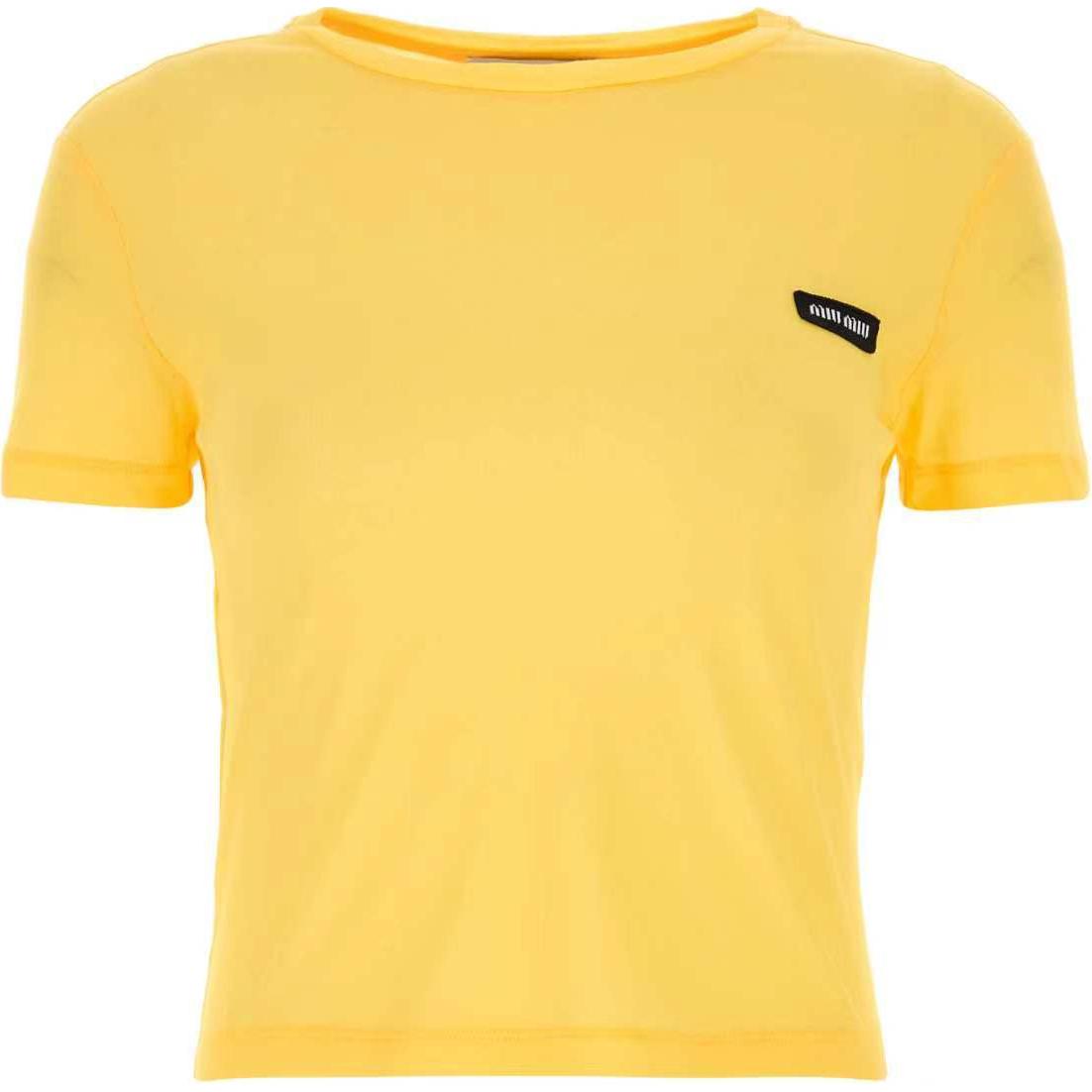 (Women) MIU MIU  Yellow Logo Patch Crewneck Short Sleeve T-Shirt FW24 MJN466-13VO-F0010