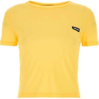 (Women) MIU MIU Yellow Logo Patch Crewneck Short Sleeve T-Shirt FW24 MJN466-13VO-F0010 (Women) MIU MIU Yellow Logo Patch Crewneck Short Sleeve T-Shirt FW24 MJN466-13VO-F0010