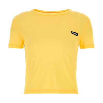 (Women) MIU MIU Yellow Logo Patch Crewneck Short Sleeve T-Shirt FW24 MJN466-13VO-F0010