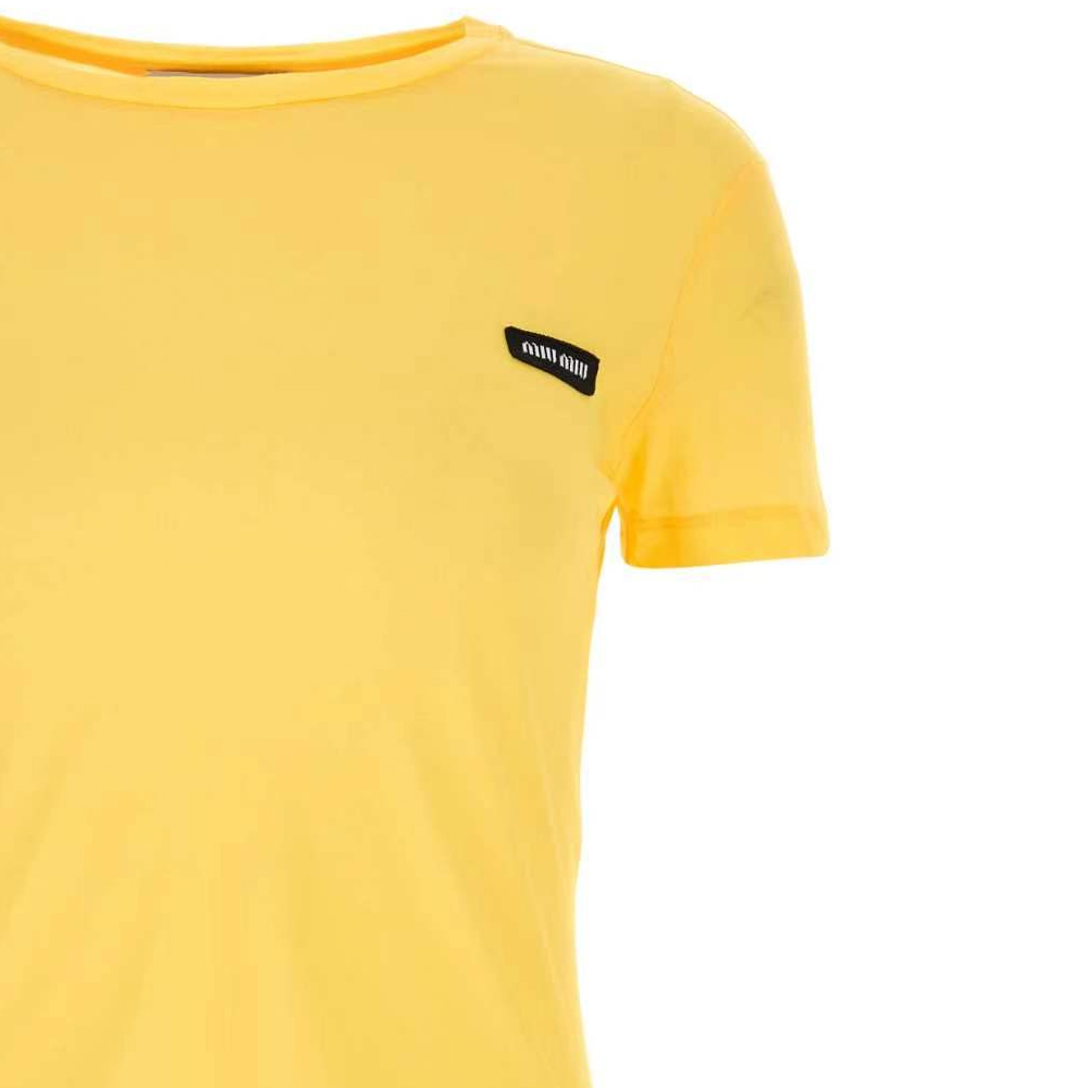 Shop (W) MIU MIU 黃色標誌貼布短袖圓領T恤 FW24 MJN466-13VO-F0010