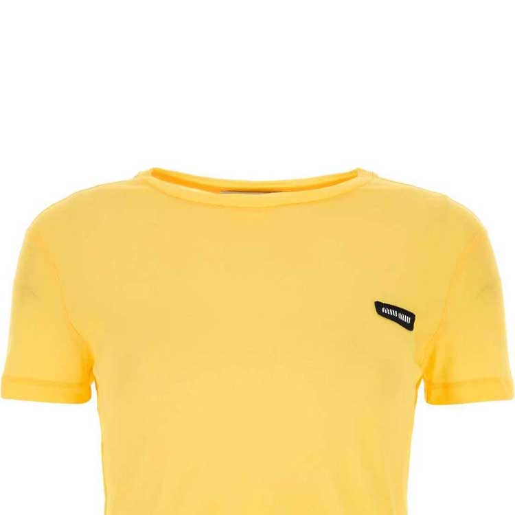 Purchase (W) MIU MIU 黃色標誌貼布短袖圓領T恤 FW24 MJN466-13VO-F0010