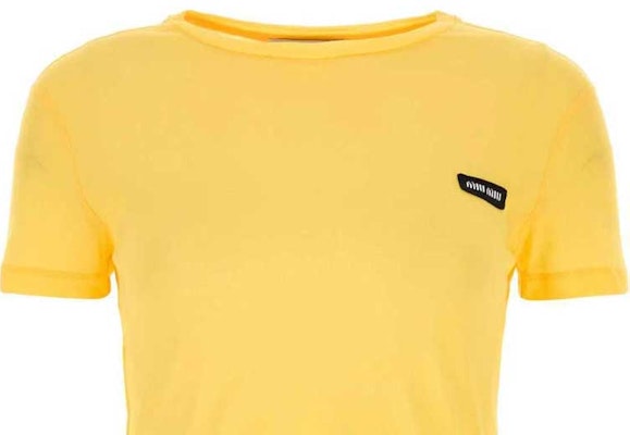 (W) MIU MIU 黃色標誌貼布短袖圓領T恤 FW24 MJN466-13VO-F0010 Purchase (W) MIU MIU 黃色標誌貼布短袖圓領T恤 FW24 MJN466-13VO-F0010