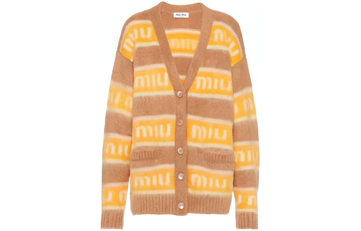 (Women) MIU MIU  Yellow Logo Stripe Knit Sweater FW22. MMF656-11YG-F0040