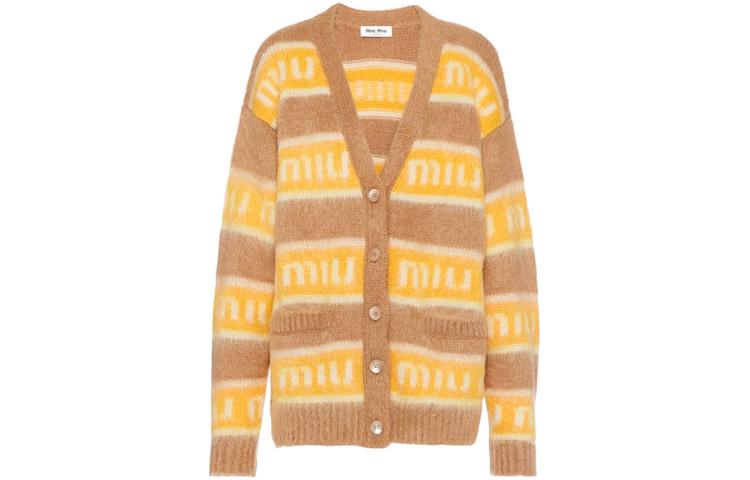 Order (W) MIU MIU 黄色条纹logo针织毛衣 FW22. MMF656-11YG-F0040