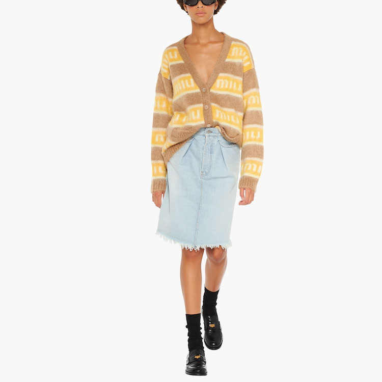 Lookbook (W) MIU MIU 黄色条纹logo针织毛衣 FW22. MMF656-11YG-F0040